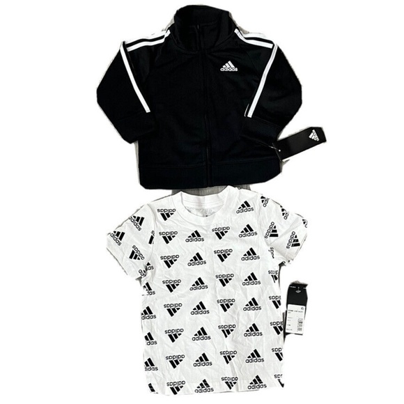 adidas Baby-Boys Zip Front Tricot Jacket and Short Sleeve Logo T-Shirt 12 Months